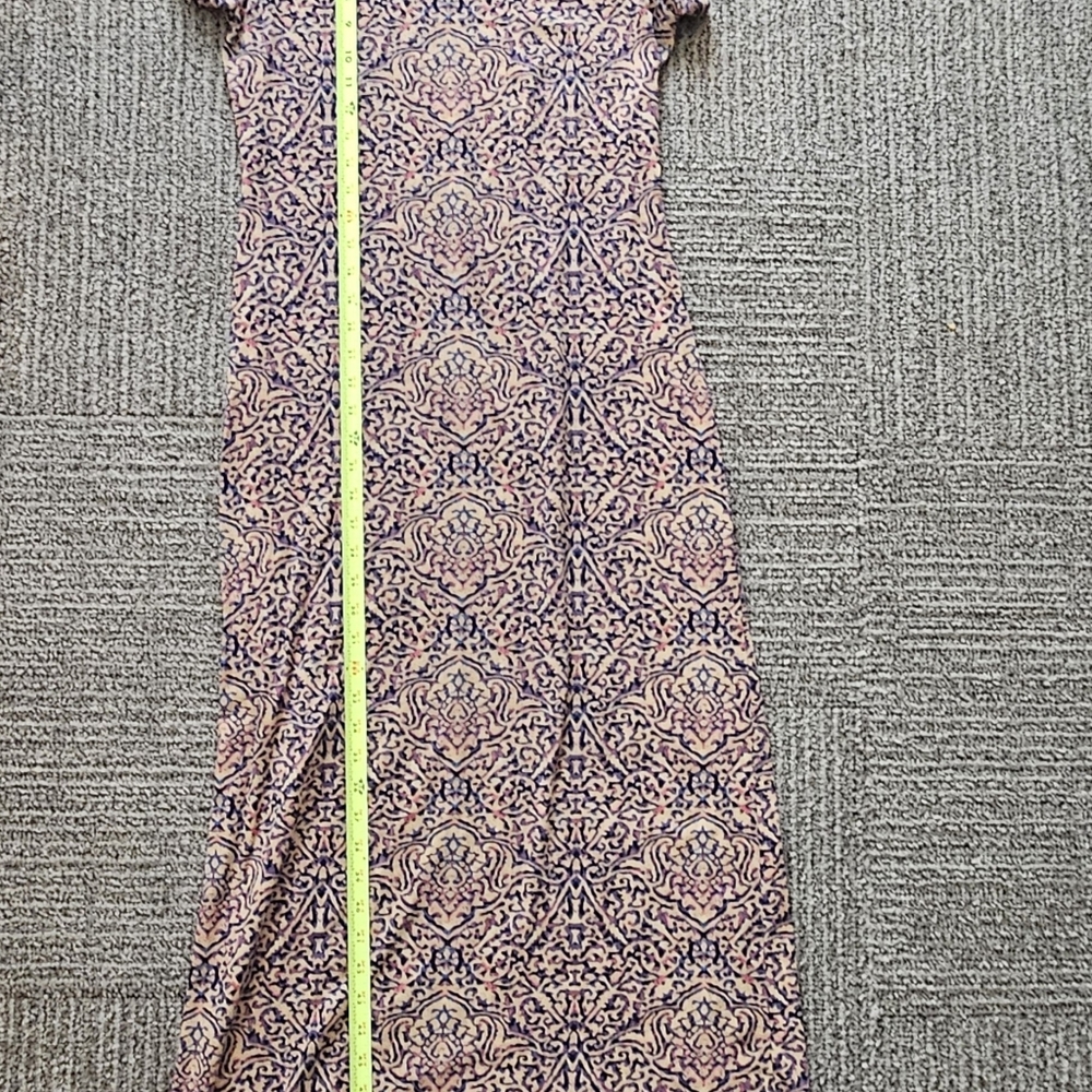 Peruvian Connection SZ S Short Sleeve Scoop Neck Damask Fitted Maxi Dress Casual - Picture 4 of 8